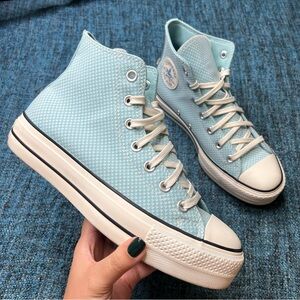 Converse Chuck Taylor All Star Lift High Checkered Platform Sneakers in Blue 8.5